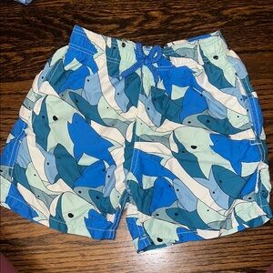 Kids Shark Print Swim Shorts - Blue and White